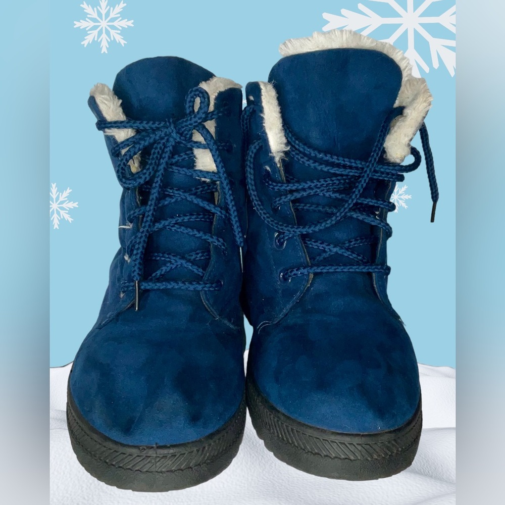 SQL Blue Susanny Suede Ankle Boots  Women’s Size EU 39/US 8 Faux Fur Lined